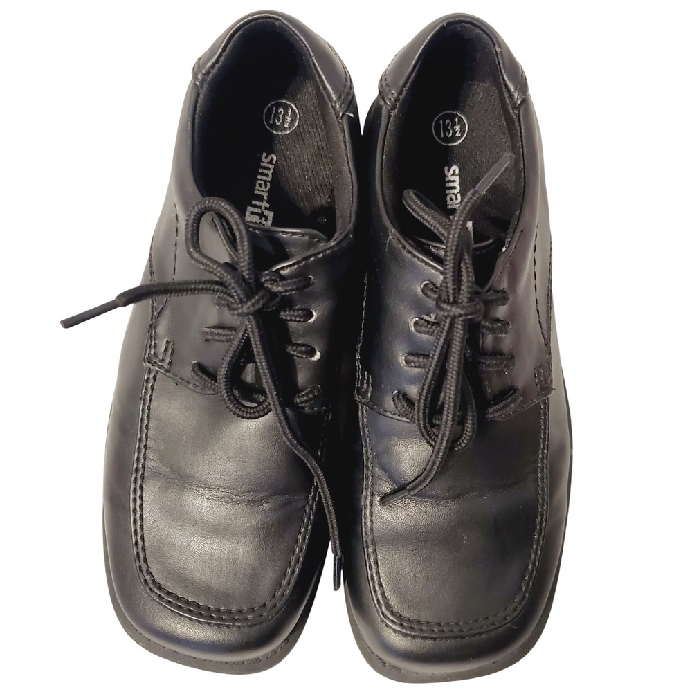 Smartfit Boys Black Lace Up Dress Shoes Square Toe Oxford 13.5 Kids Formal
